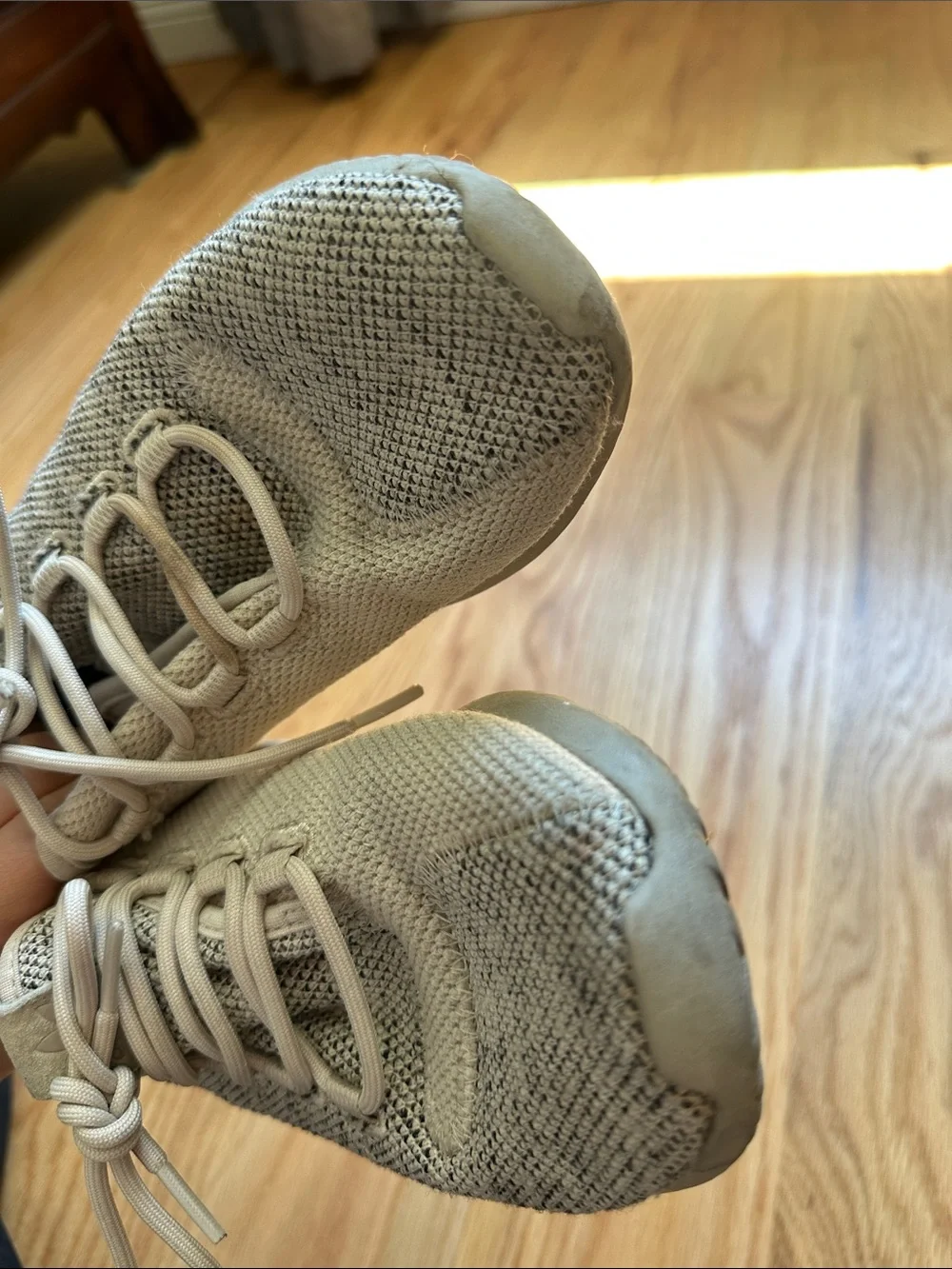 adidas Women’s Light Beige Knit Lace-Up Sneakers